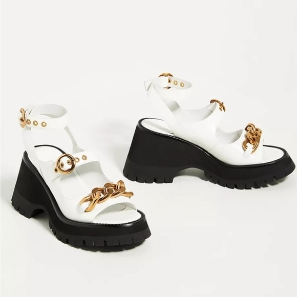 Anthropologie Shoes - NWT Anthropologie Jeffrey Campbell White Platform Sandals Leather Gold Chains